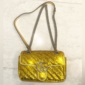 NEW! GUCCI MARMONT METALLIC SEQUIN GOLD  GG CROSSBODY BAG